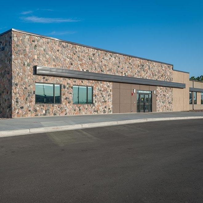 Exterior view of the fieldhouse on the University of Mary campus.